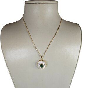 Women's Gold Plated Cubic Zirconia Green Pendant Necklace NWOT